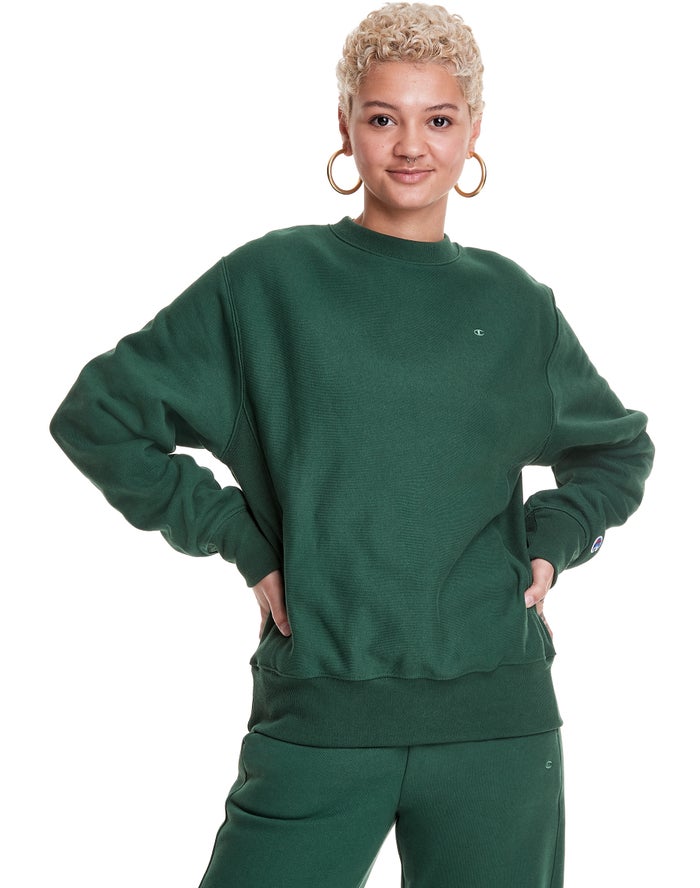 Champion Sweatshirt Dames - DonkerGroen - Reverse Weave Boyfriend Crew ( 183459-LKV )